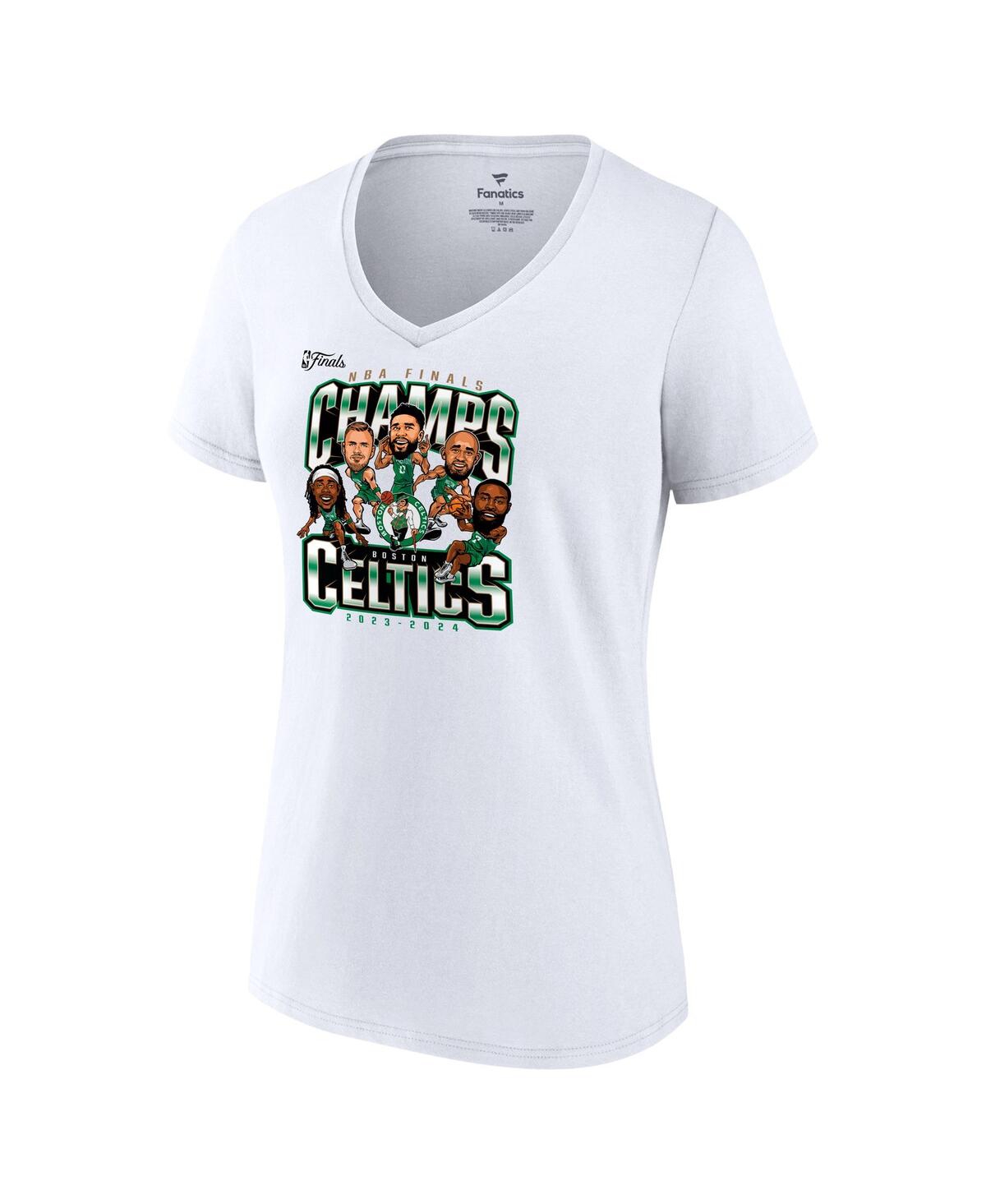 Fanatics Women's White Boston Celtics 2024 Nba Finals Champions Pull Up Jumper Caricature V-neck T-shirt In White