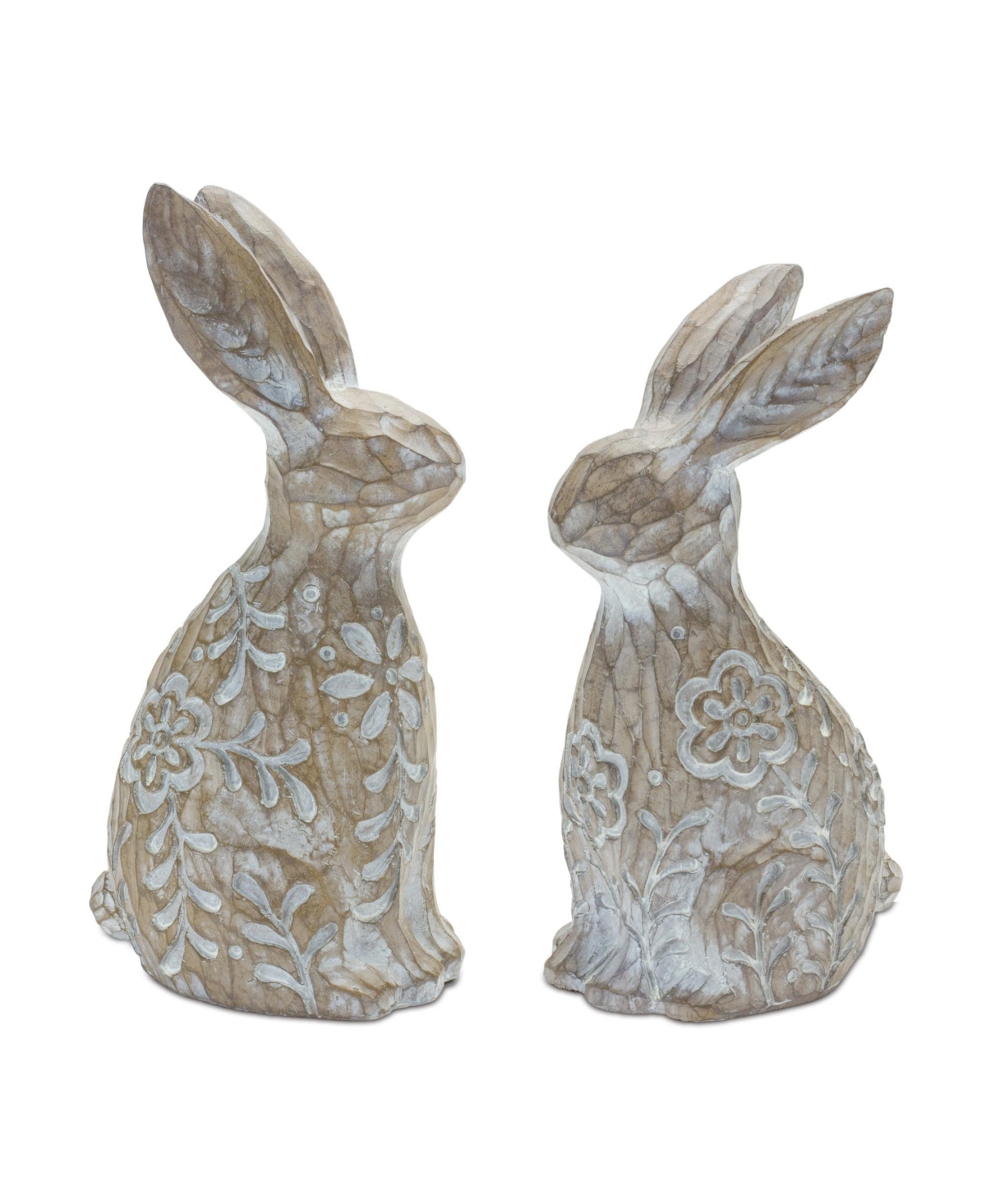 Slickblue Floral Carved Rabbit Figurine (Set of 2) - White
