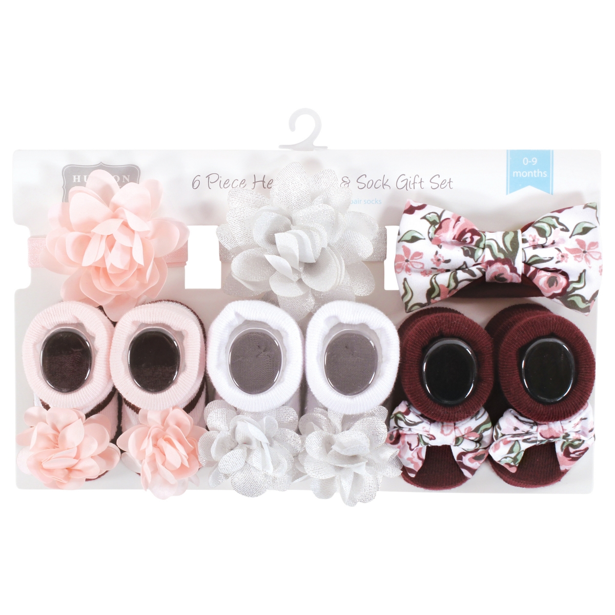 Hudson Baby Baby Girls Headband and Socks Giftset, One - Pink burgundy