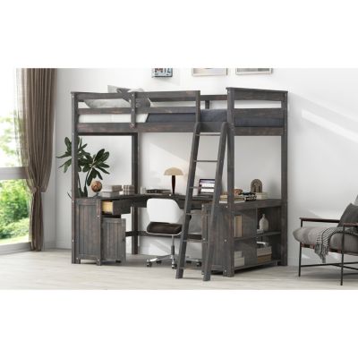 U-Shape Desk Storage Loft Bed - Full