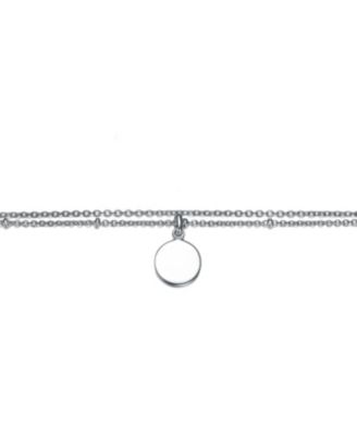 Sterling Silver Medallion Disc Dangle Charm Double-Layer Chain Anklet, Adjustable Length