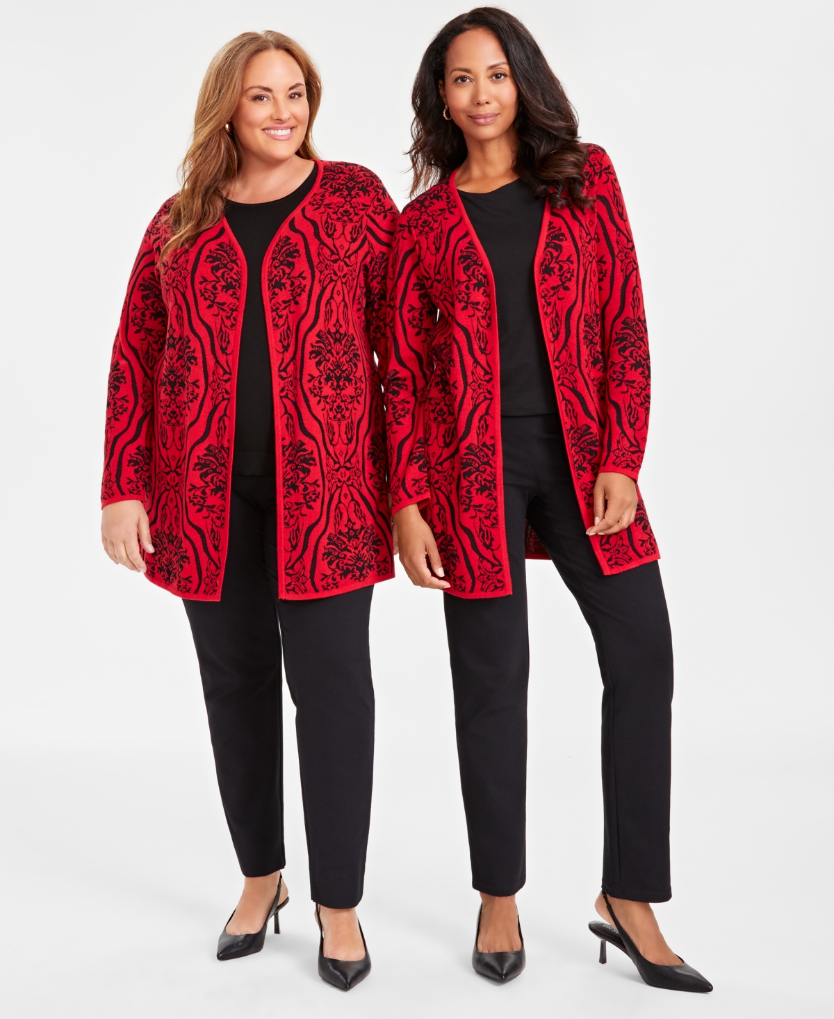 JM COLLECTION PLUS SIZE BAROQUE JACQUARD OPEN-FRONT CARDIGAN, CREATED FOR MACY'S 