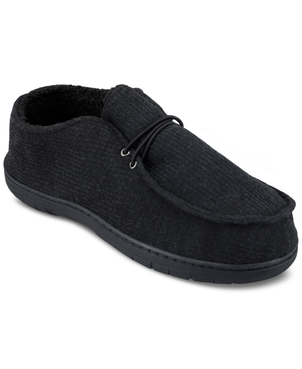 Men's Ribbed Fabric Chukka Boot Indoor/Outdoor House Slipper with Cozy Fleece Lining - Gray