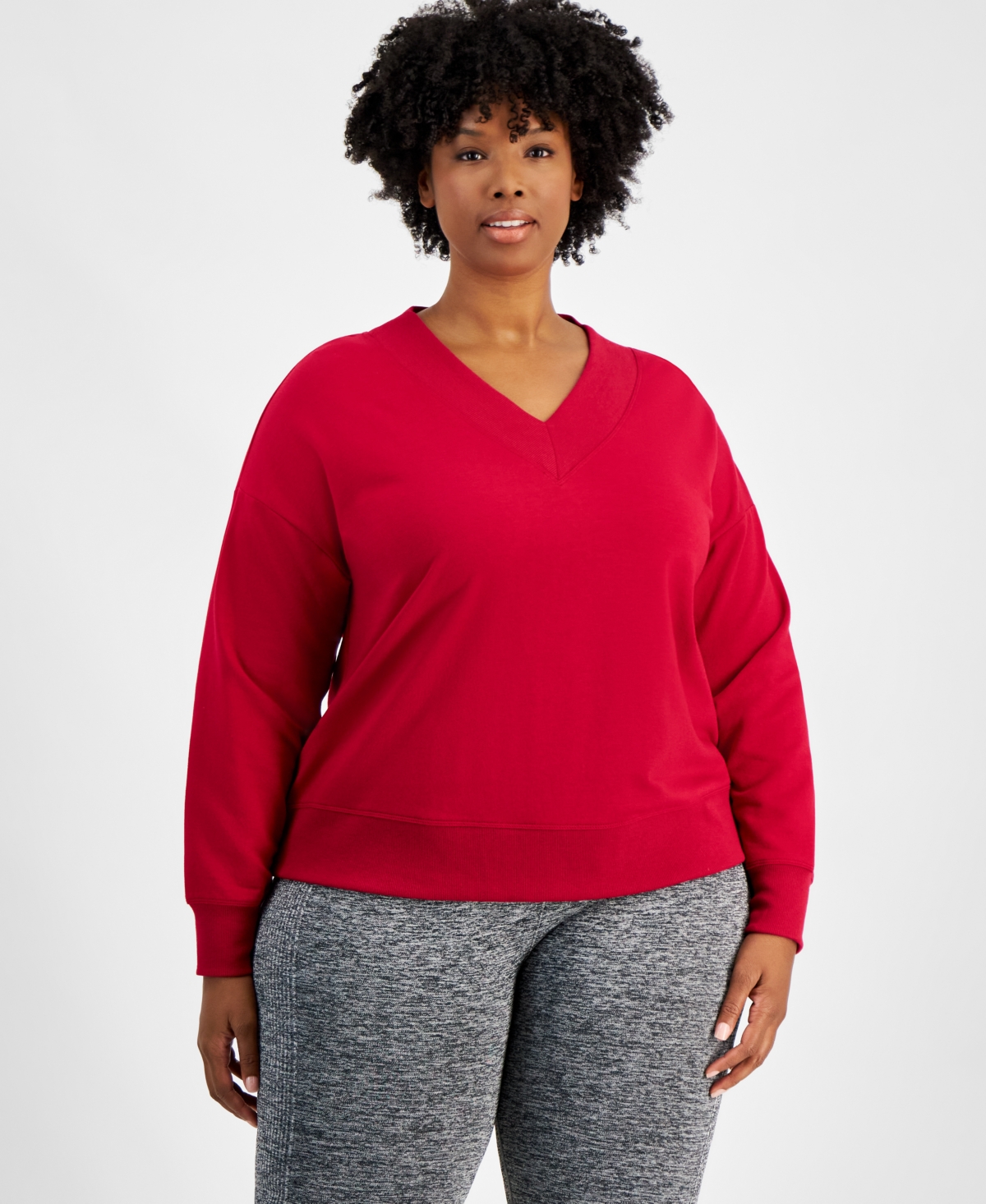 Plus Size V-Neck Fleece Sweatshirt, Created for Macy's - Cranberry Whip