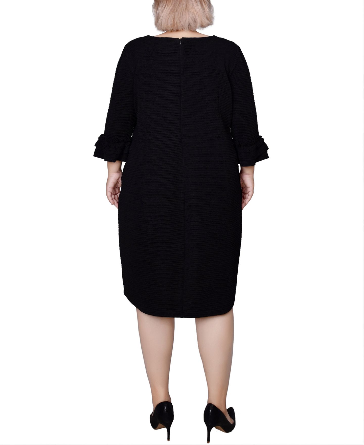 Женское платье NY Collection Plus Size 3/4 Length Sleeve Textured Knit, цвет: Чёрный — фото 3