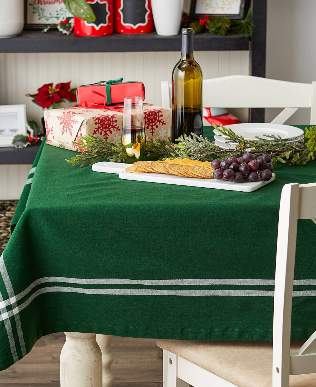 Design Imports Border Stripe Tablecloth, 60x104 Inches