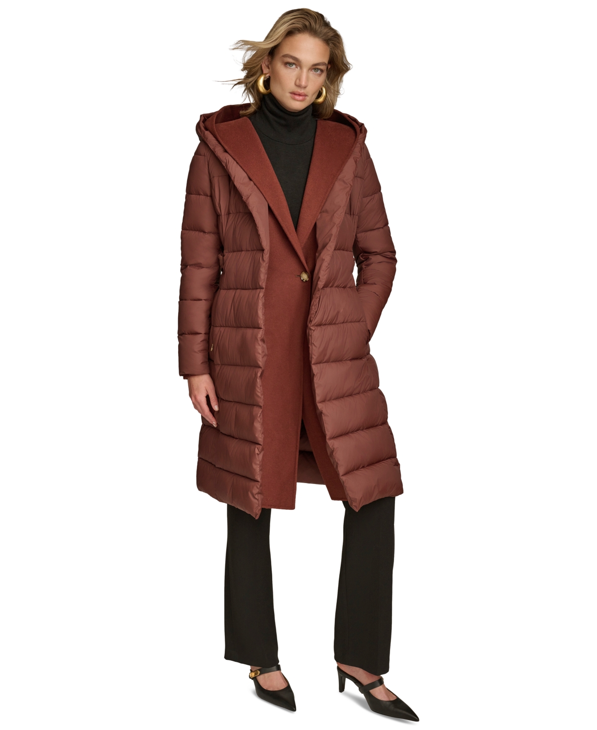 Donna Karan New York Women's Belted Hooded Puffer Coat