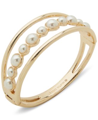 Anne Klein - Gold-Tone Imitation Pearl Triple-Row Bangle Bracelet