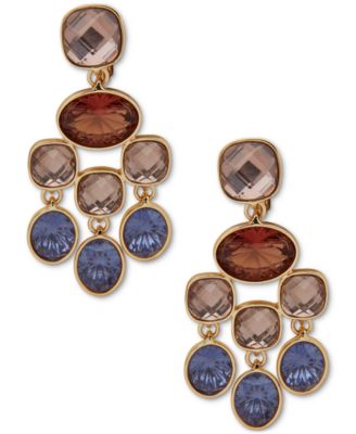 Anne Klein - Gold-Tone Multicolor Stone Clip-On Chandelier Earrings
