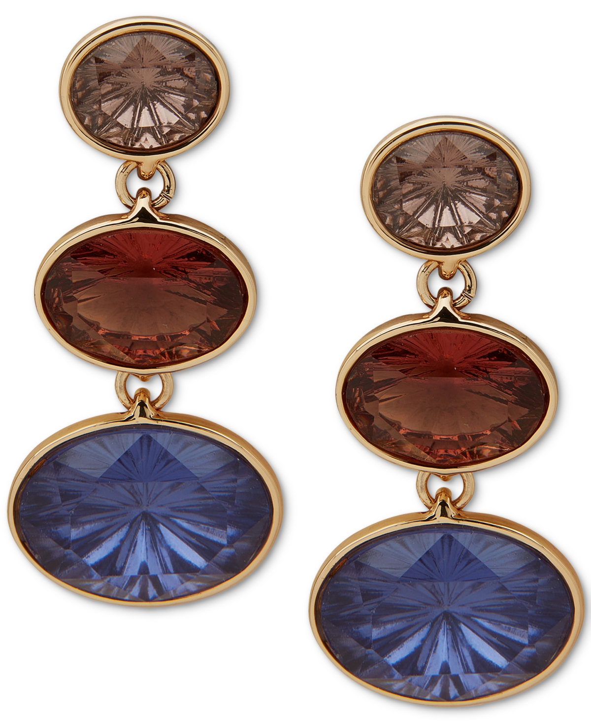 Anne Klein Gold-Tone Multicolor Stone Triple Drop Earrings