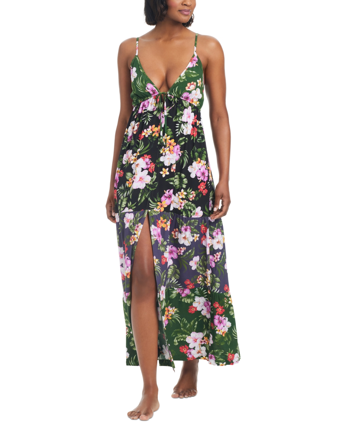 BAR III WOMEN'S FLORAL-PRINT TIERED COVER-UP DRESS, CREATED FOR MACY'S 