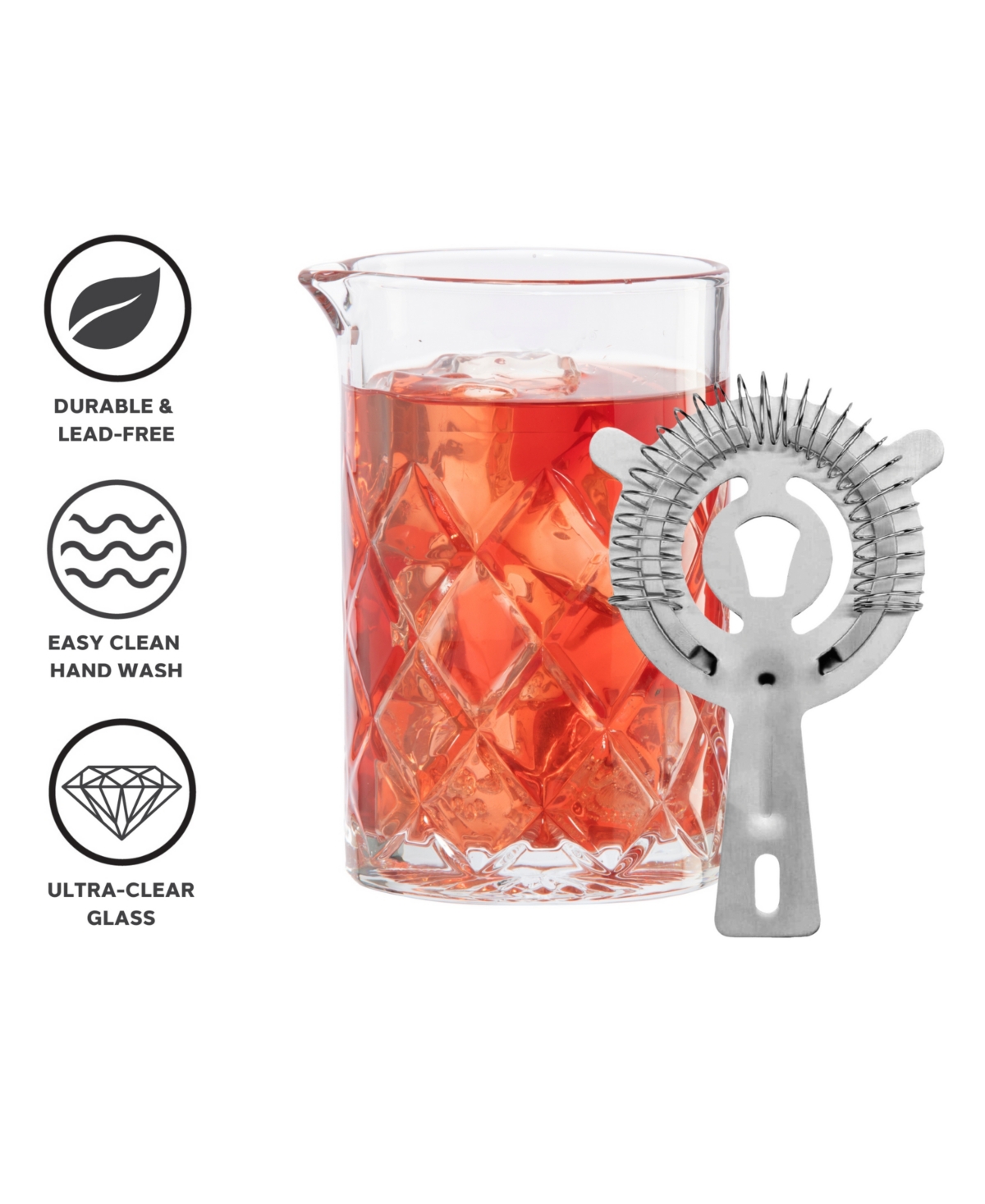 Oggi 16oz Glass Cocktail Mixing Beaker & Strainer Set In Clear,stainless Steel