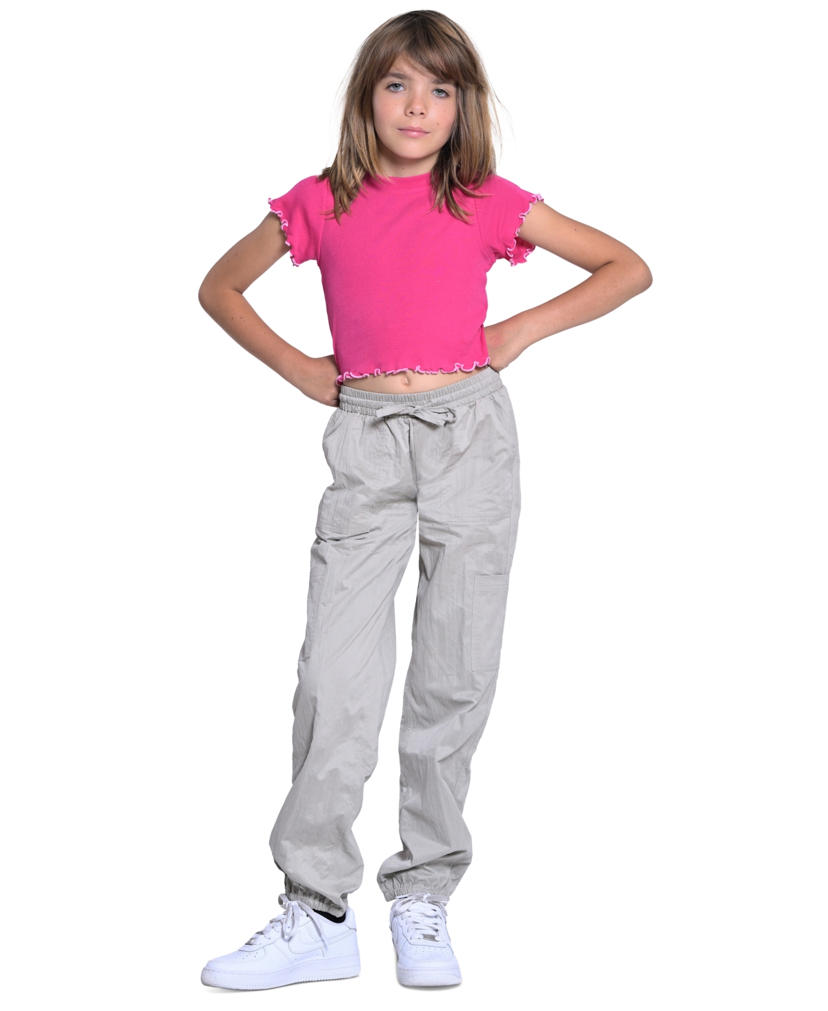 With Jules Big Girls Twill Cargo Jogger Pants -pastel Green
