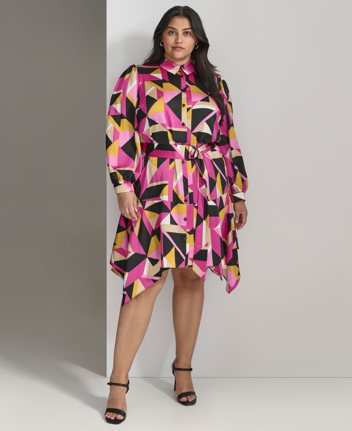 Karl Lagerfeld Paris Plus Size Handkerchief-Hem Shirtdress, Created for Macy's