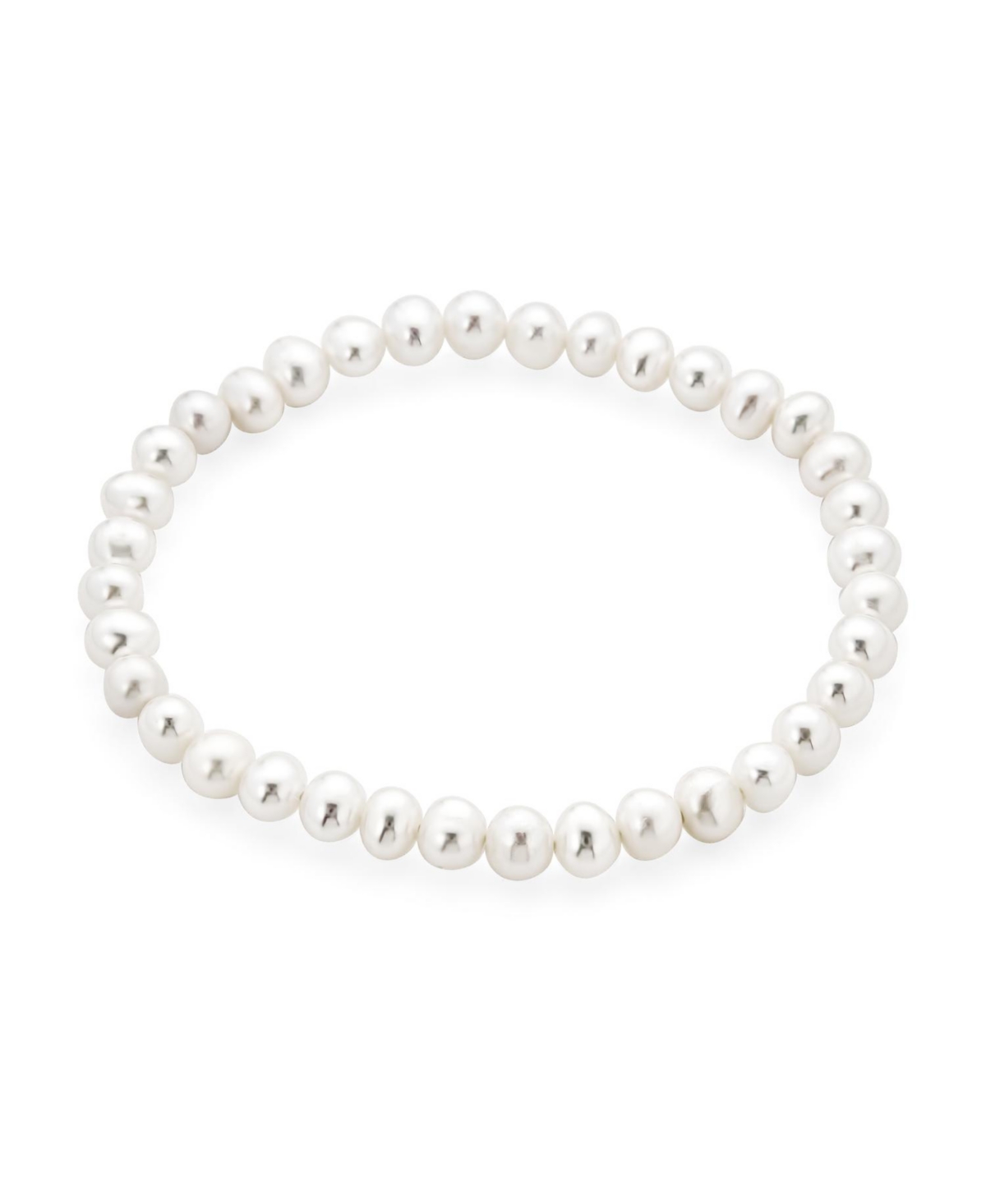 Bridal Simple White Freshwater Cultured Pearl Stackable Single Strand Stretch Bracelet For Women For Teen Wedding - White