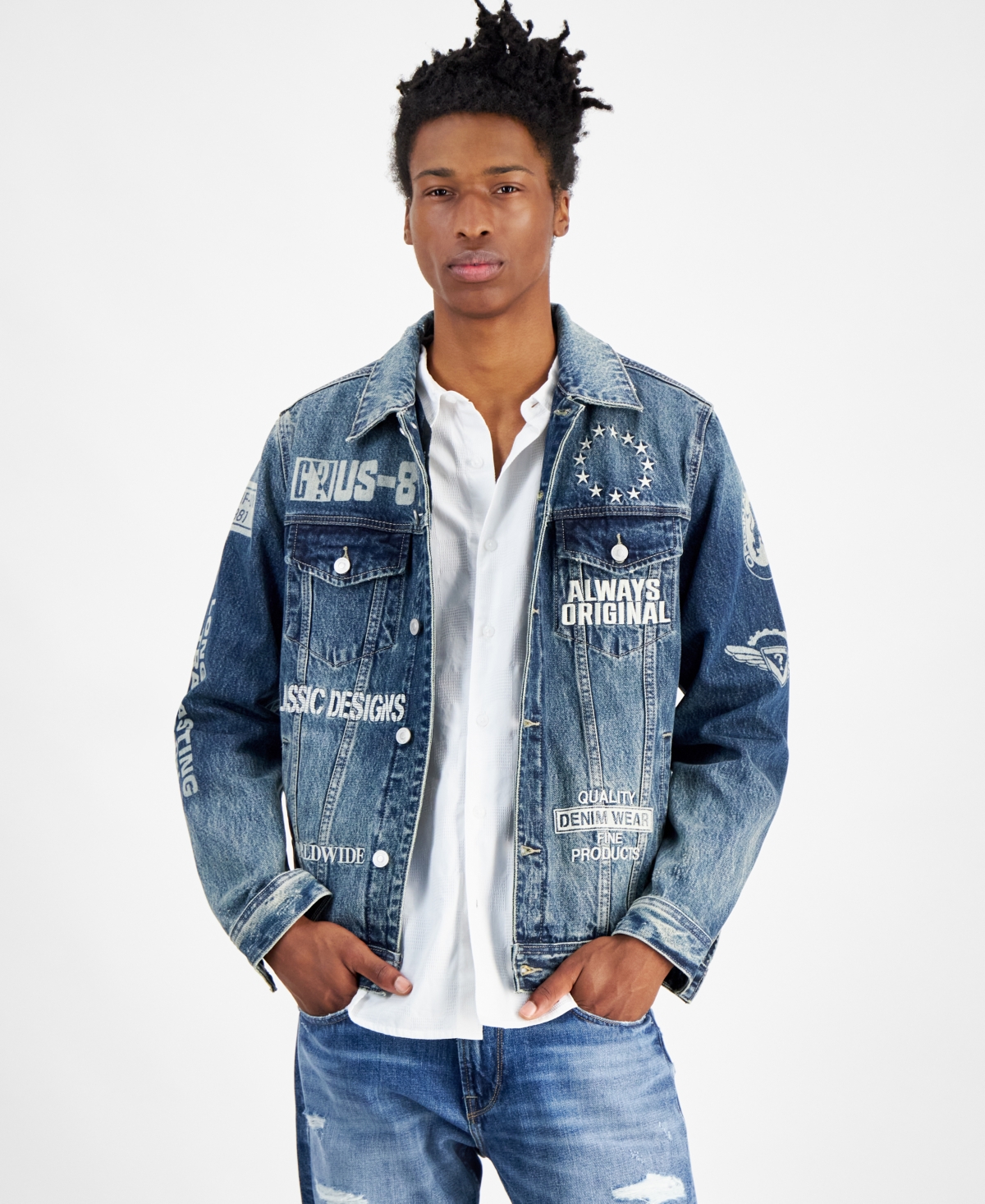 Guess logo denim jacket online