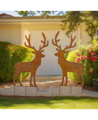 Rustic Deer Cut-Out Stake - Charming Garden Accent (Set of 2)