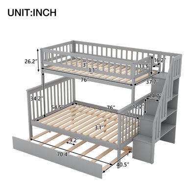 Streamdale  Furniture Twin size Trundle And Staircase Over Full Bunk Bed