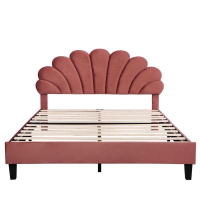 Velvet Platform Bed with Flower Headboard