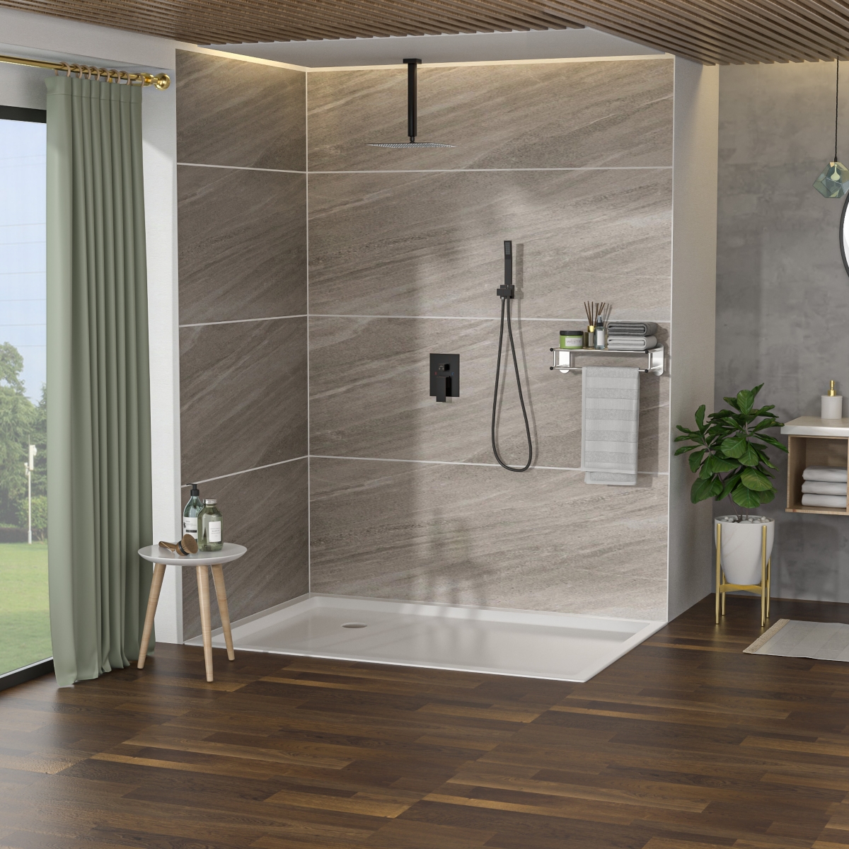 Streamdale Furniture Ceiling Shower Set - 10 Inch Square Shower Set, Dual Shower Heads, Oil Rubber Bronze - Oil-rubbed bronze