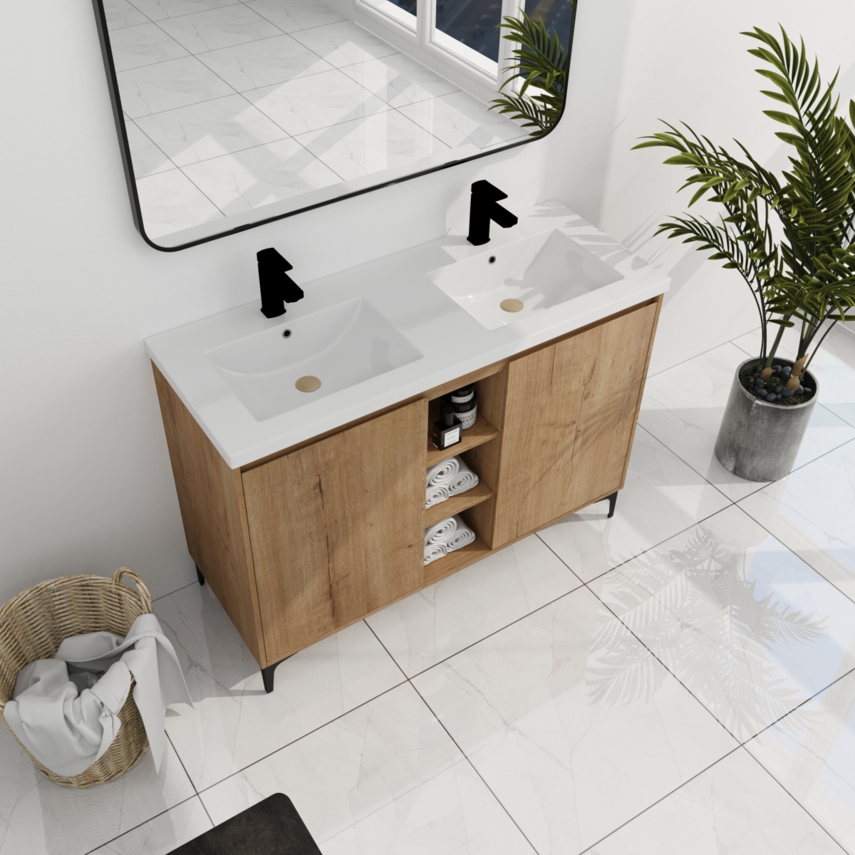Streamdale 48" Freestanding Vanity with Double Sink and Soft-Close Hinges