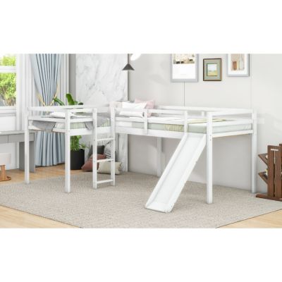 Streamdale L-Shaped Twin Size Loft Bed With Ladder And Slide