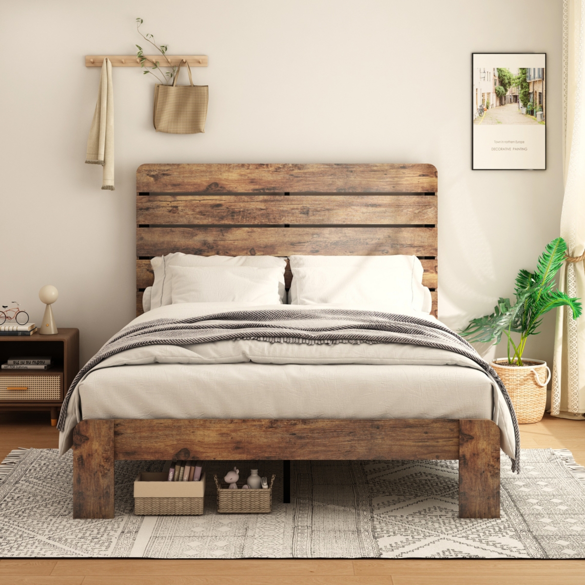 Streamdale Furniture Size Wood Platform Bed Frame with Storage - Dark brown