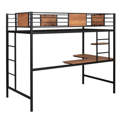 Streamdale Twin Metal Loft Bed With Desk And Shelve