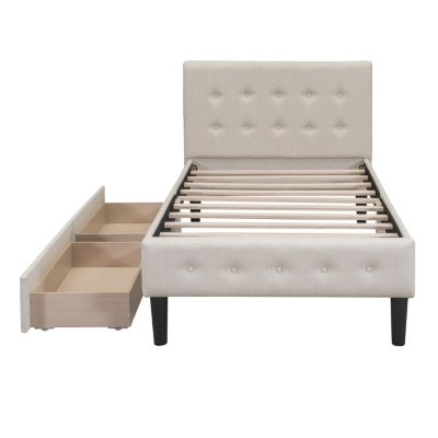 Streamdale Twin Size Upholstered Platform Bed With 2 Drawers