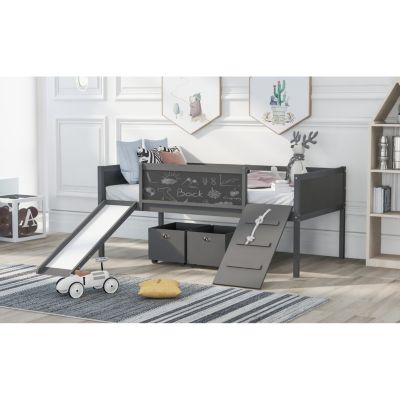 Streamdale Twin Size Loft Bed Wood Bed With Two Storage Boxes