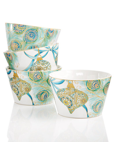 222 Fifth Lakshmi Holiday Peacock Collection Appetizer Bowls