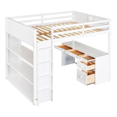 Streamdale Full Size Loft Bed With Ladder, Shelves, And Desk