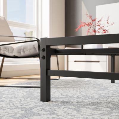 Queen Size Platform Bed Frame With Rustic Vintage Wood Headboard, Strong Metal Slats Support