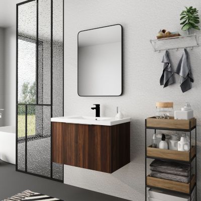 30" Modern Wall-Mount Soft-Close Doors Floating Vanity with Resin Sink