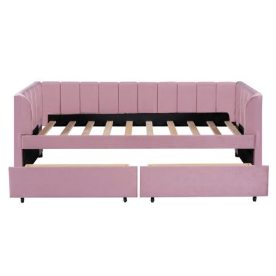 Streamdale Pink Upholstered Daybed with Ergonomic Backrest and Drawers