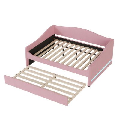 Streamdale Teddy Fleece Full Size Upholstered Daybed With Light And Trundle