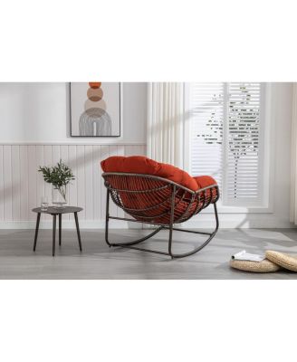 Orange Rattan Rocking Chair with Cushion