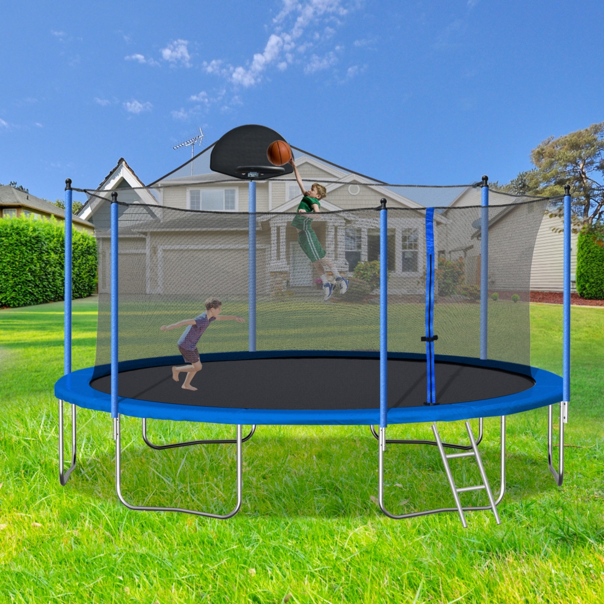 Streamdale 14FT Trampoline with Hoop, Ladder, Safety Net