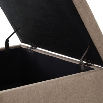 Linen Upholstered Storage Ottoman/coffee table with Wooden Legs