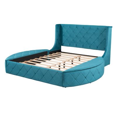 Streamdale Velvet Queen Storage Platform Bed with Wingback Headboard