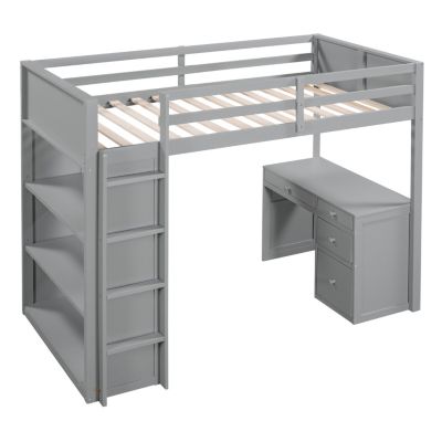 Streamdale Twin Size Loft Bed With Ladder, Shelves, And Desk