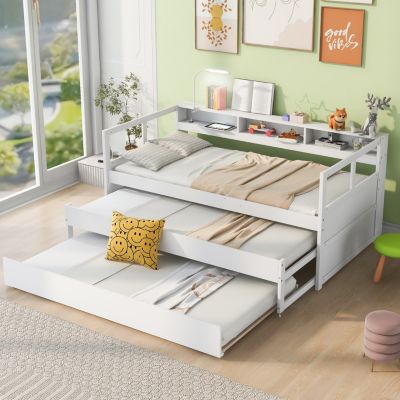Streamdale Twin XL Wood Daybed with Trundles, Cubbies, & Charging