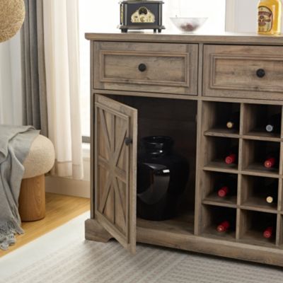 Farmhouse Buffet Cabinet with Wine Storage, Gray Wash 39.37x15.75x34