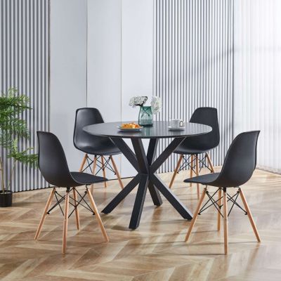 Mid-Century Black Dining Table for 4-6 People