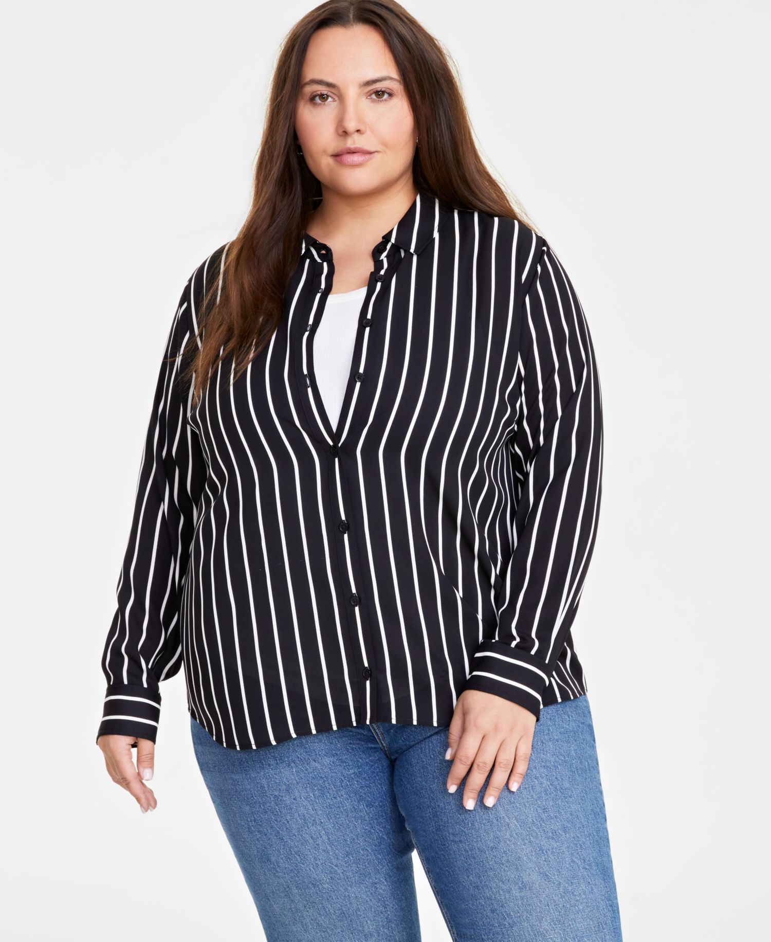 Trendy Plus Size Button-Front Crepe Shirt