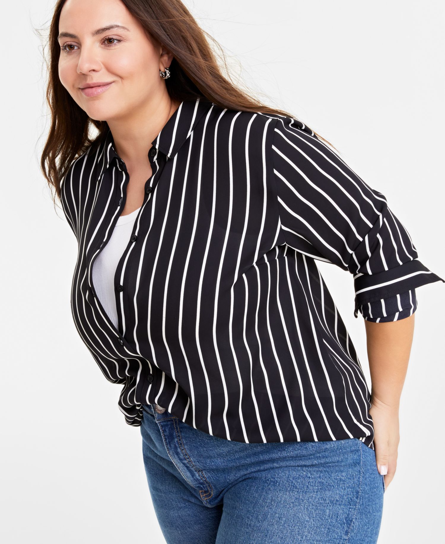 Trendy Plus Size Button-Front Crepe Shirt