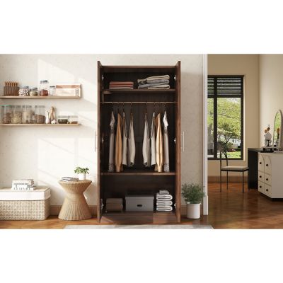 Streamdale 2-Door Wooden Wardrobe Armoire with 3 Storage Shelves, Brown