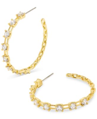 Kendra Scott - Gold-Tone Crystal Square Link Medium Hoop Earrings, 1.31"