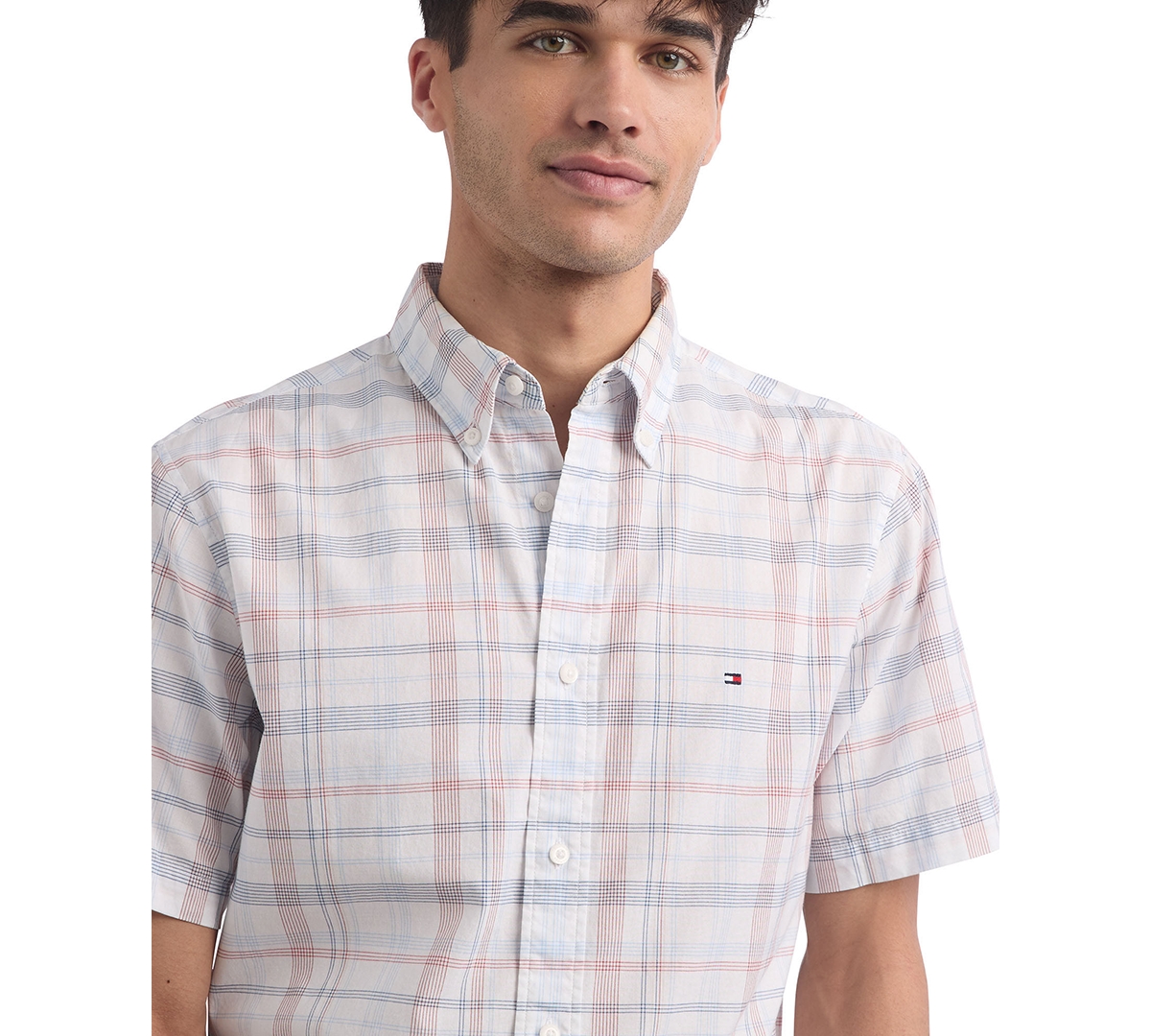 Tommy Hilfiger Men's Plaid Short Sleeve Button-Down Shirt