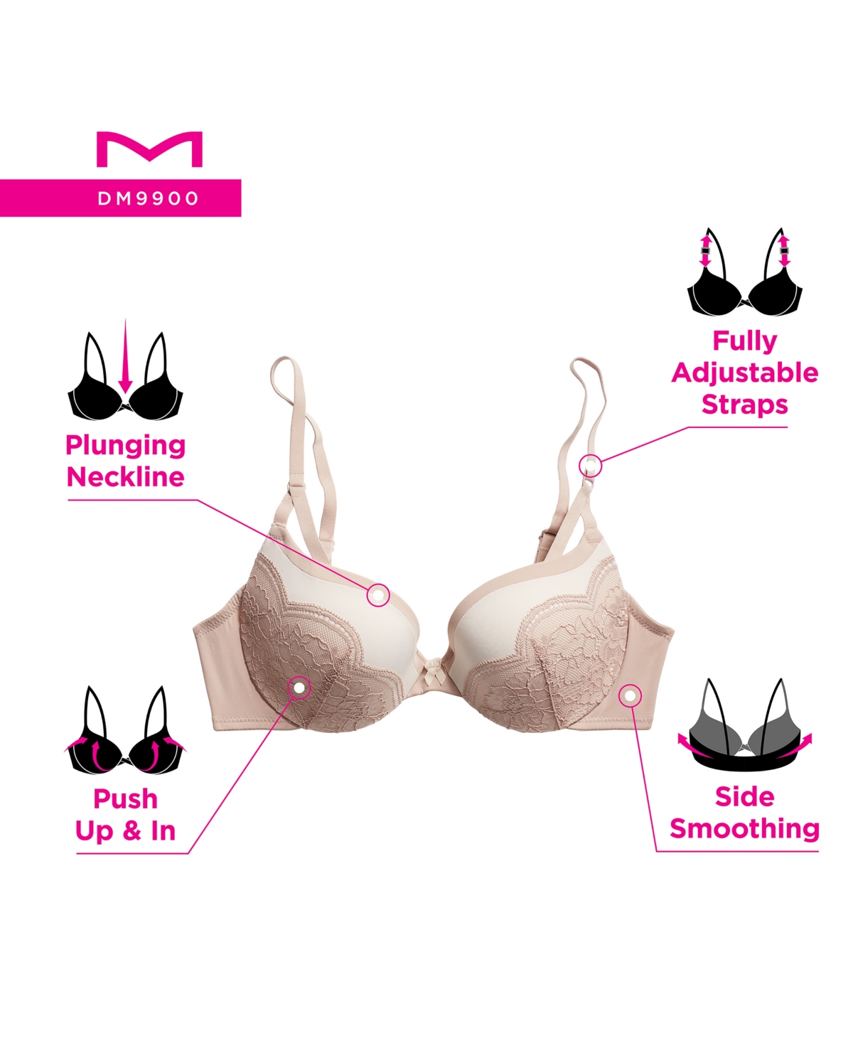 Maidenform Love the Lift Rose Gold Lace Push Up Bra  -Rose Gold